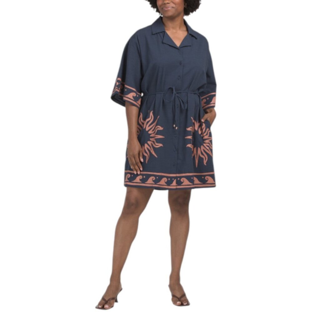 WHITE CLOSET Short Sleeve Border Print Mini Dress - Picture 5 of 6